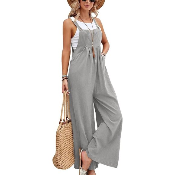 Pants - Women's Overalls Jumpsuit with Pockets - Grey